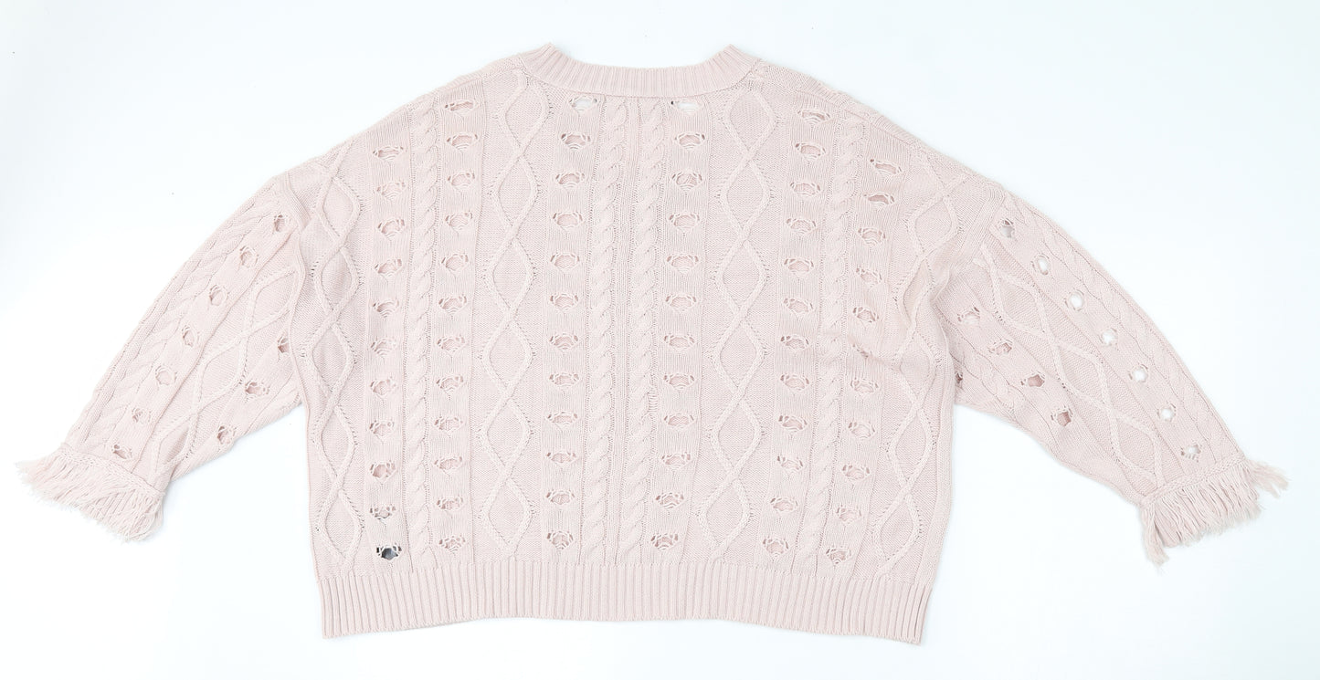 Religion Womens Pink V-Neck  Cotton Pullover Jumper Size 8