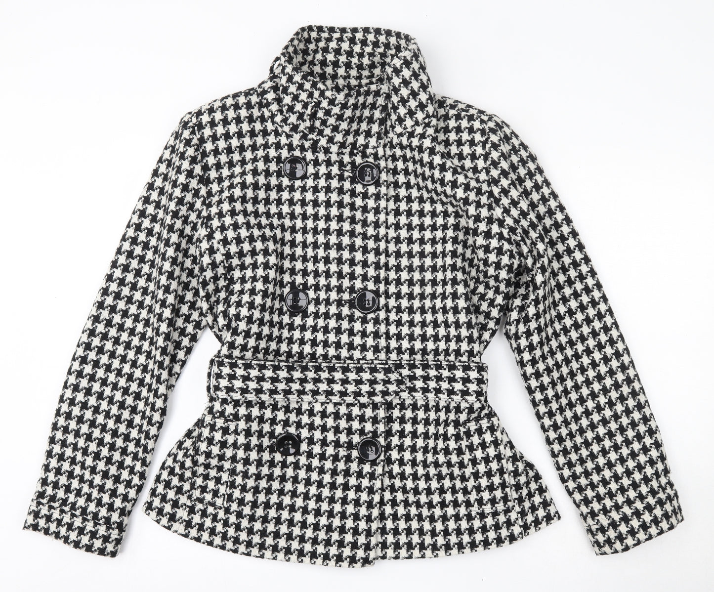 Zoe Womens Black Houndstooth  Overcoat Coat Size 12  Button