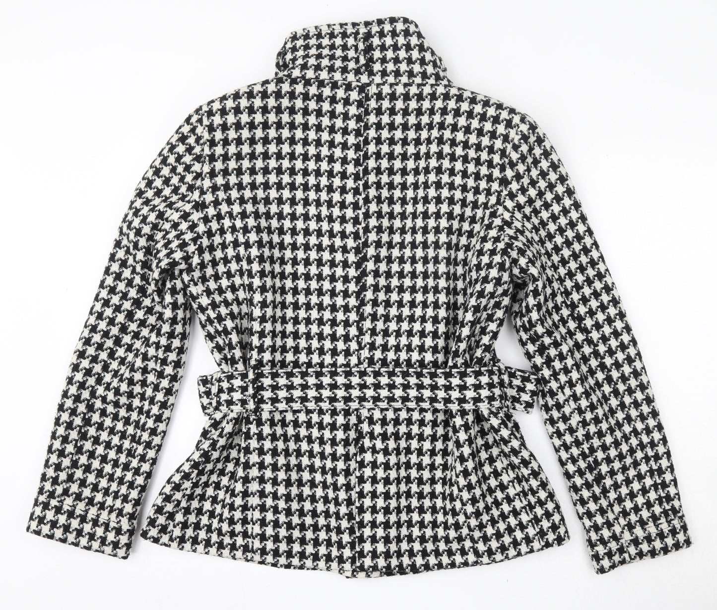 Zoe Womens Black Houndstooth  Overcoat Coat Size 12  Button