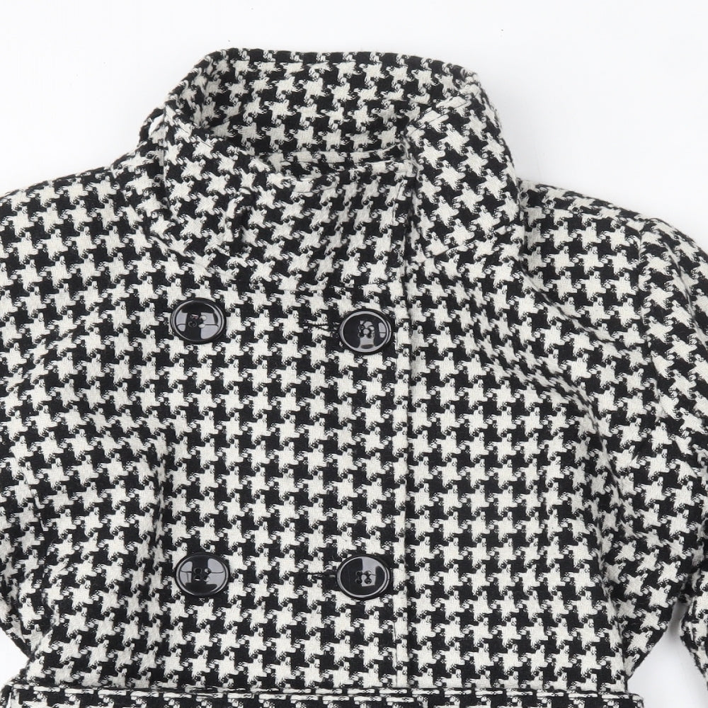 Zoe Womens Black Houndstooth  Overcoat Coat Size 12  Button