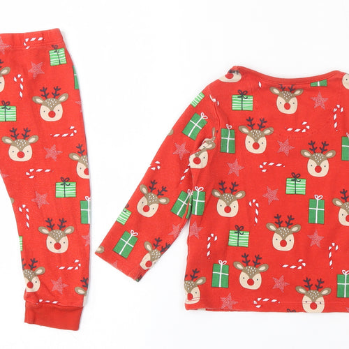 F&F Boys Red Geometric 100% Cotton Chemise Pyjama Set Size 12-18 Months   - Christmas