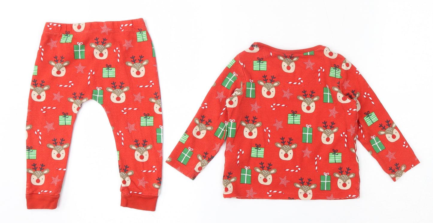 F&F Boys Red Geometric 100% Cotton Chemise Pyjama Set Size 12-18 Months   - Christmas