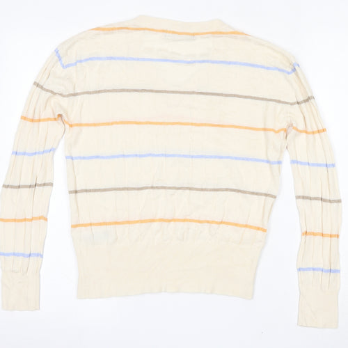 Marks and Spencer Womens Beige V-Neck Striped Viscose Pullover Jumper Size S