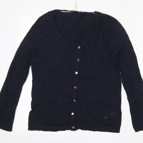 White Stuff Womens Blue Round Neck  100% Cotton Cardigan Jumper Size 12