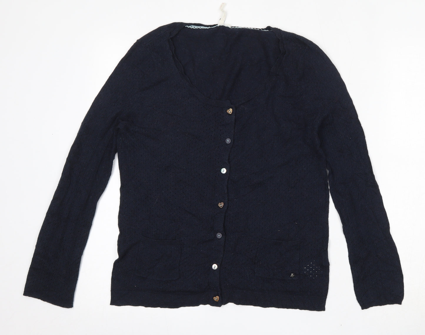 White Stuff Womens Blue Round Neck  100% Cotton Cardigan Jumper Size 12