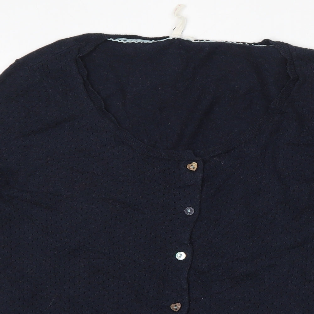 White Stuff Womens Blue Round Neck  100% Cotton Cardigan Jumper Size 12