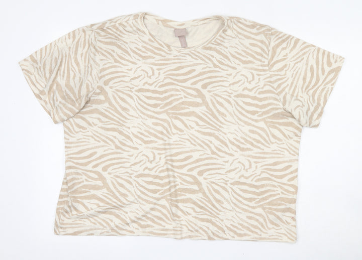 H&M Womens Beige Round Neck Animal Print Viscose Pullover Jumper Size XL