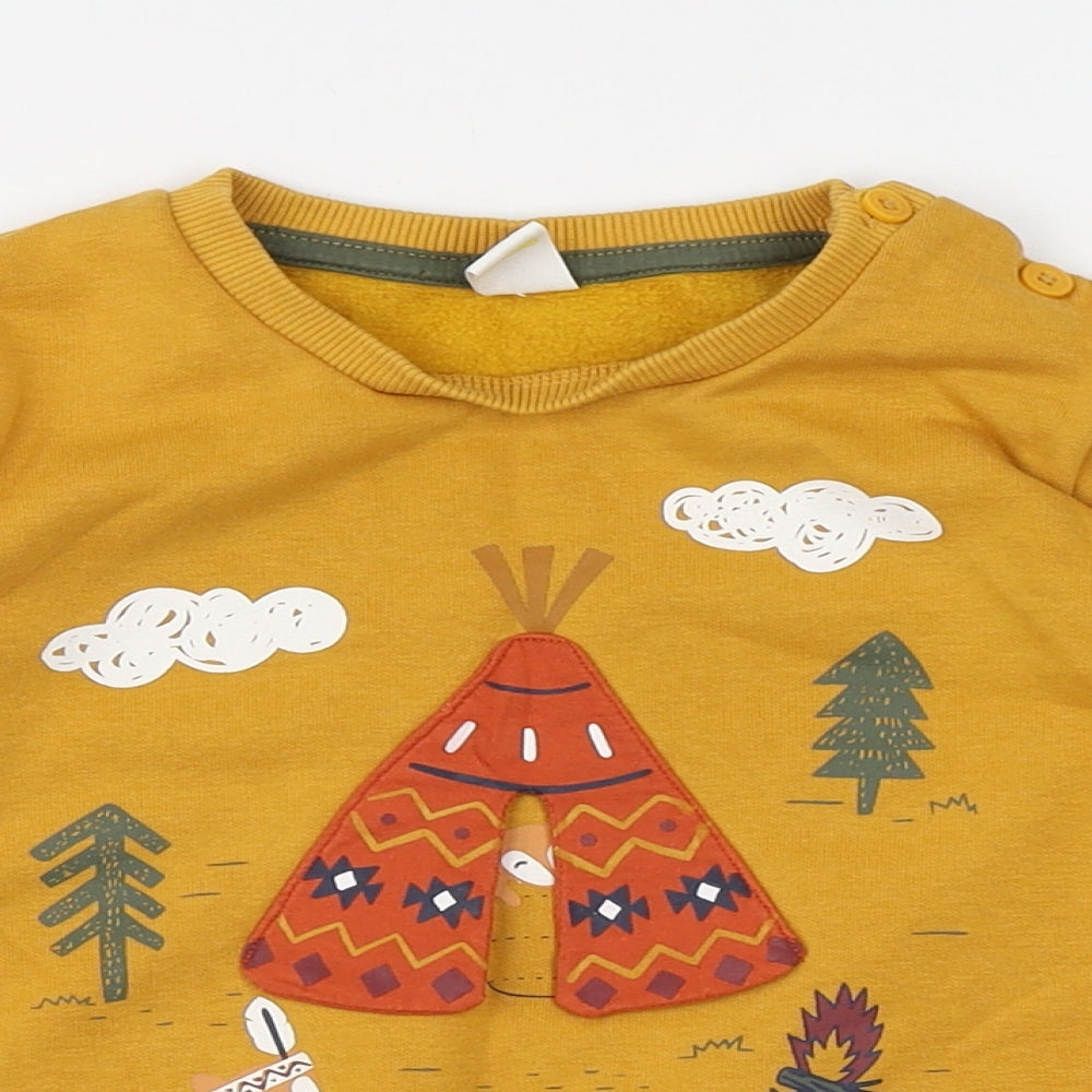 LC Waikiki Boys Yellow  Cotton Pullover T-Shirt Size 24 Months Round Neck Pullover - Fox, Sweatshirt
