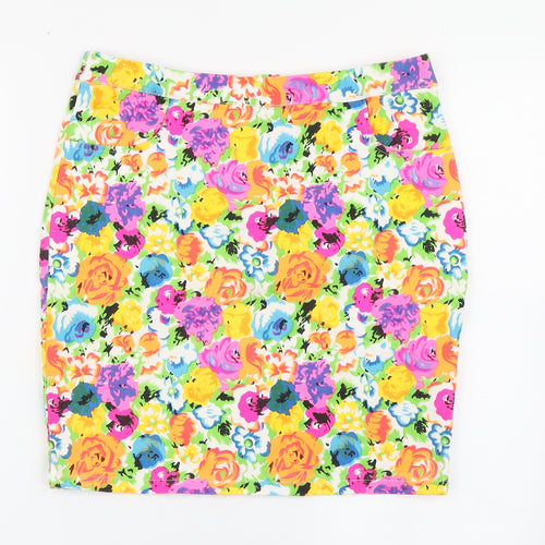 Cutie Womens Multicoloured Floral Cotton A-Line Skirt Size 10   Zip