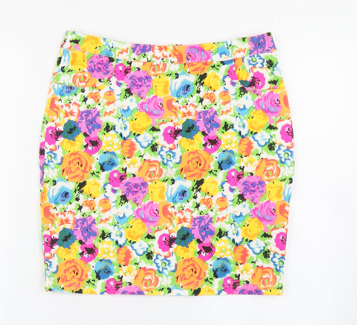 Cutie Womens Multicoloured Floral Cotton A-Line Skirt Size 10 Zip