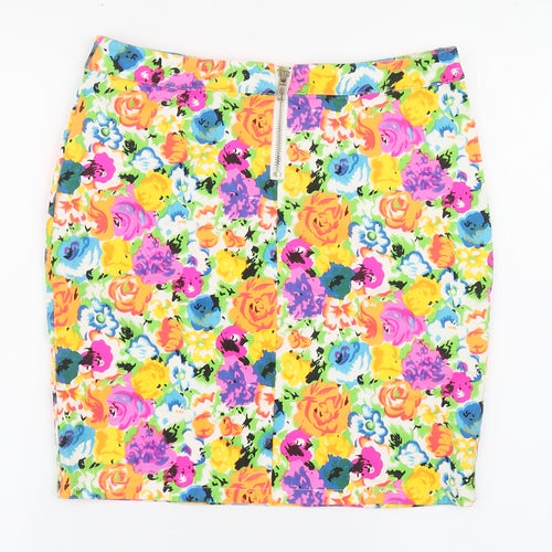 Cutie Womens Multicoloured Floral Cotton A-Line Skirt Size 10   Zip
