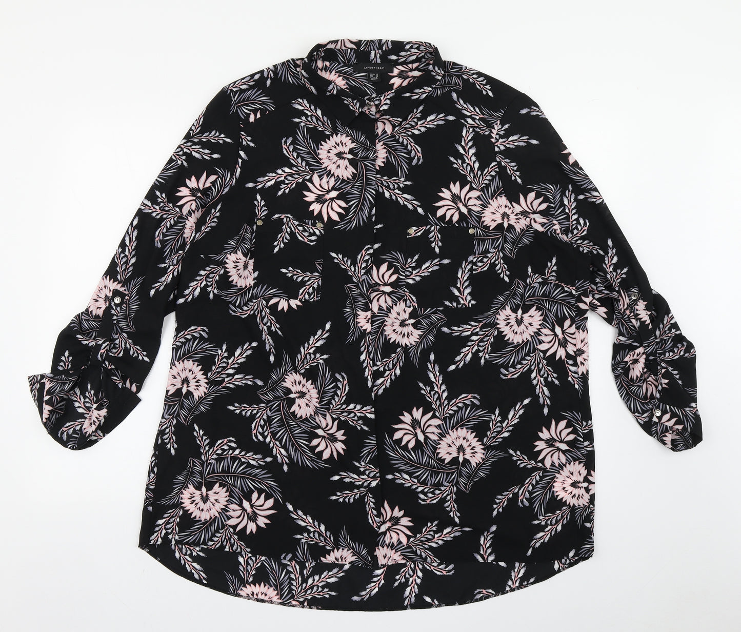 Atmosphere Womens Black Floral Polyester Basic Blouse Size 20 Collared