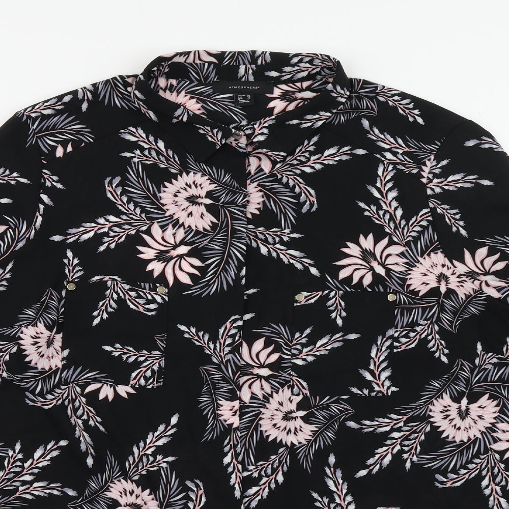 Atmosphere Womens Black Floral Polyester Basic Blouse Size 20 Collared