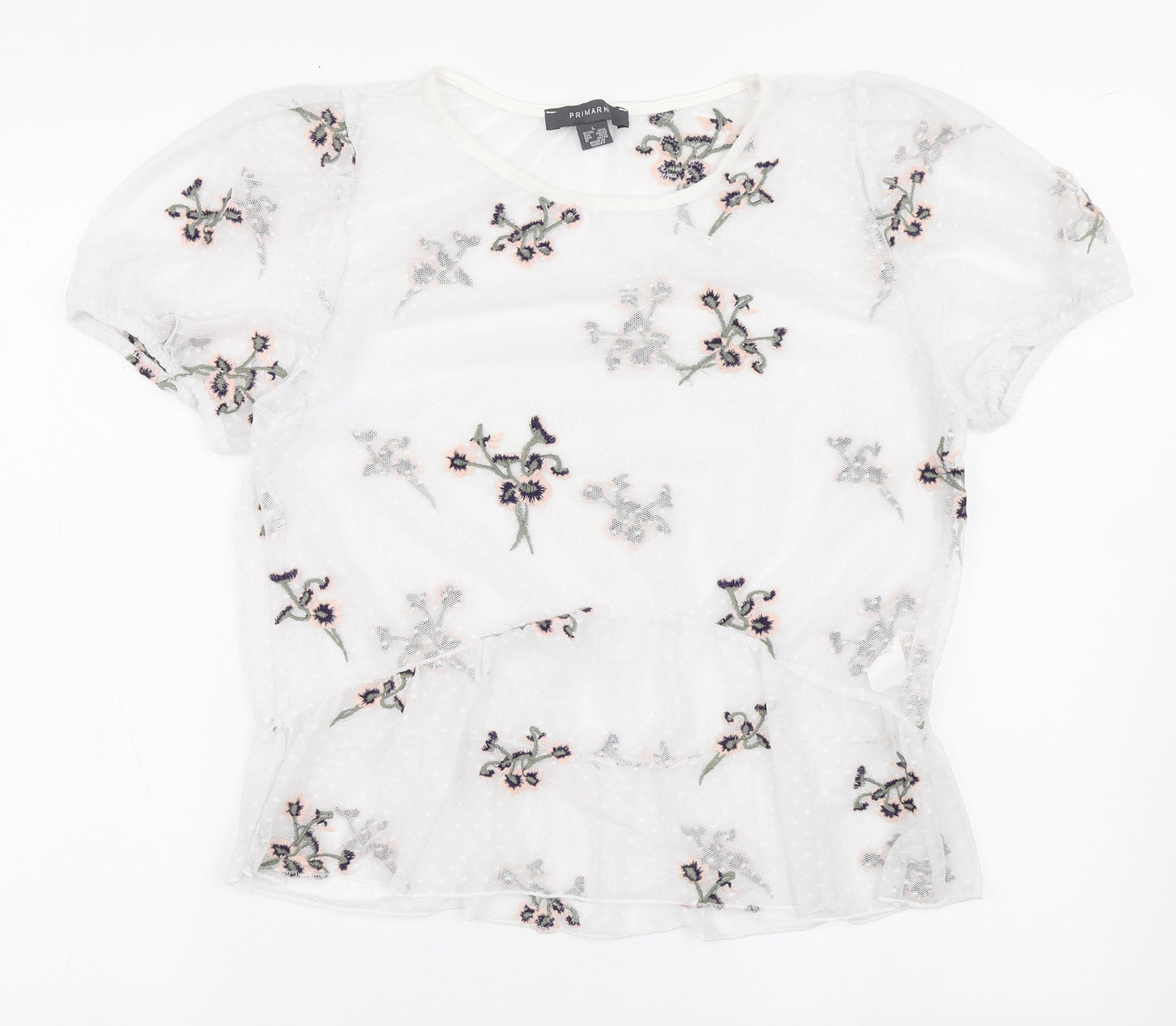 Primark Womens White  Polyester Basic Blouse Size L Round Neck