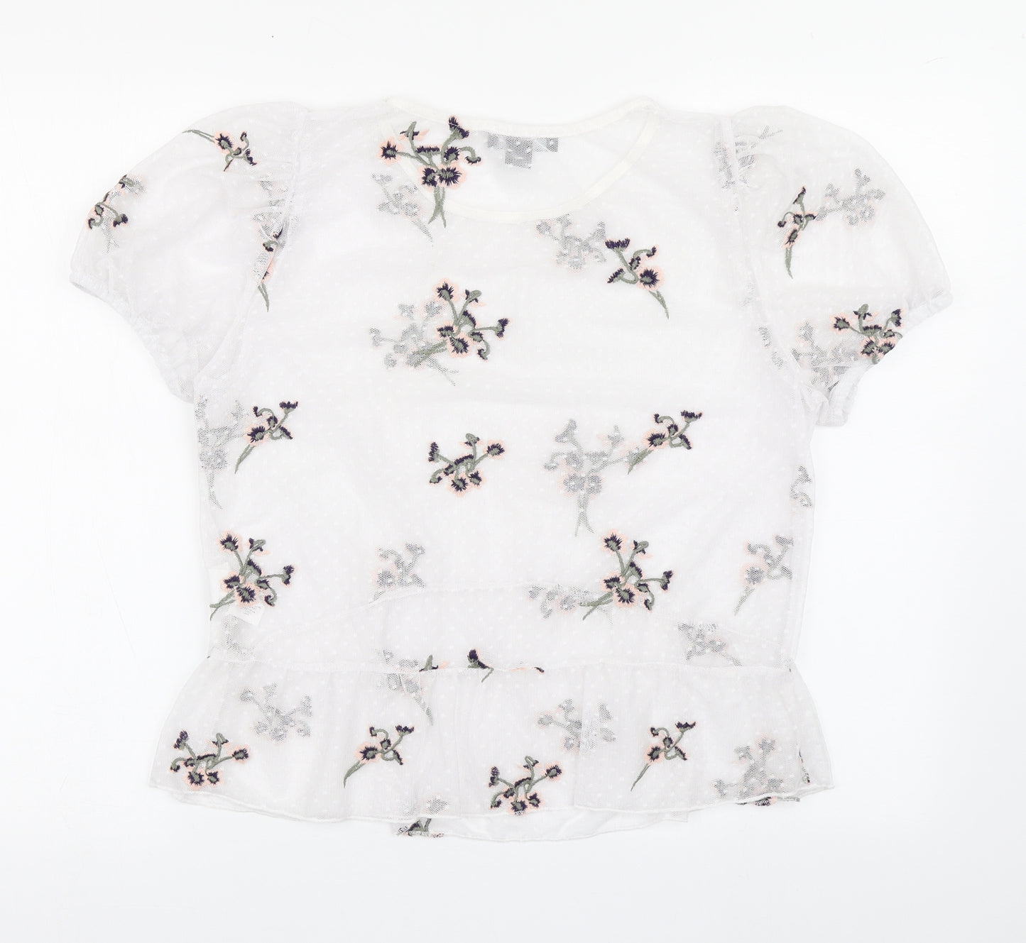 Primark Womens White  Polyester Basic Blouse Size L Round Neck