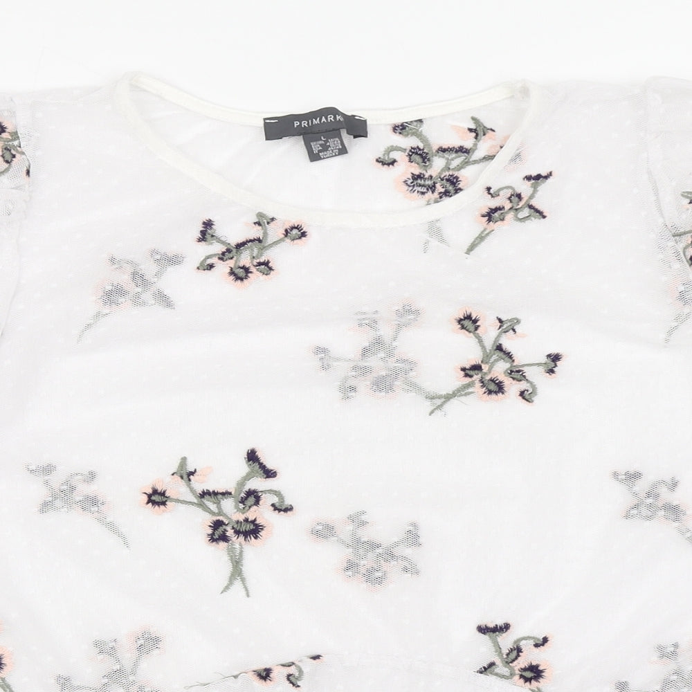 Primark Womens White  Polyester Basic Blouse Size L Round Neck