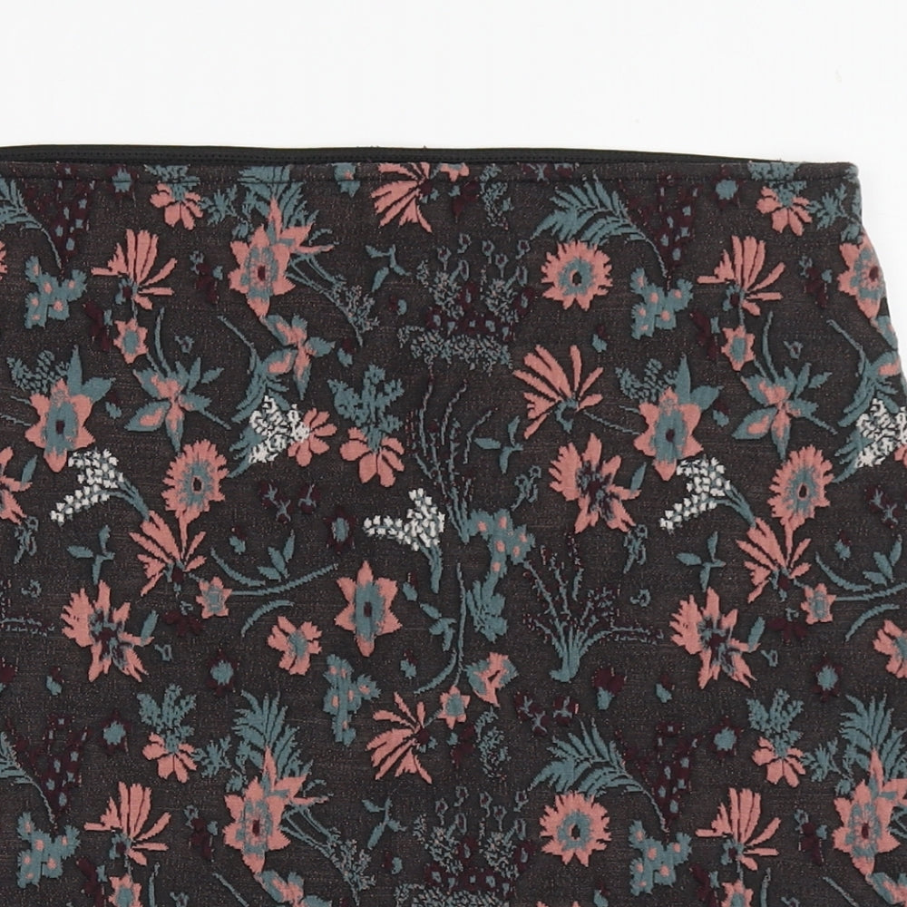 George Womens Brown Floral Polyester A-Line Skirt Size 12