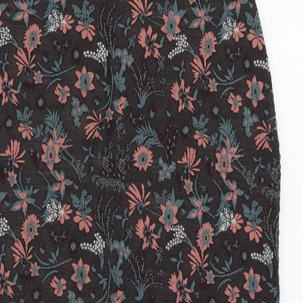 George Womens Brown Floral Polyester A-Line Skirt Size 12