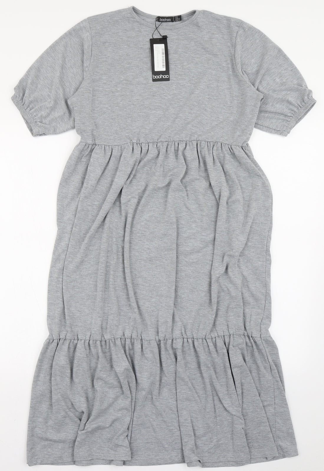 Boohoo Womens Grey  Viscose Fit & Flare  Size 16  Round Neck Pullover - Elasticated Sleeves