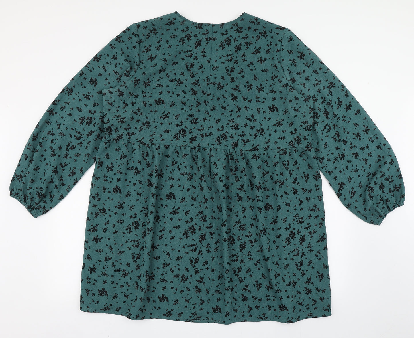 New Look Womens Green Floral Polyester Fit & Flare  Size 16  V-Neck Button