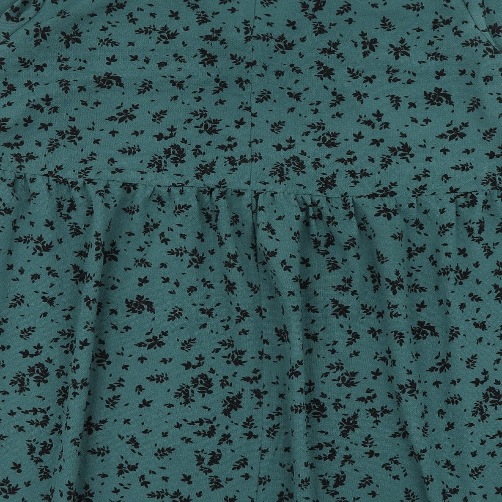 New Look Womens Green Floral Polyester Fit & Flare  Size 16  V-Neck Button
