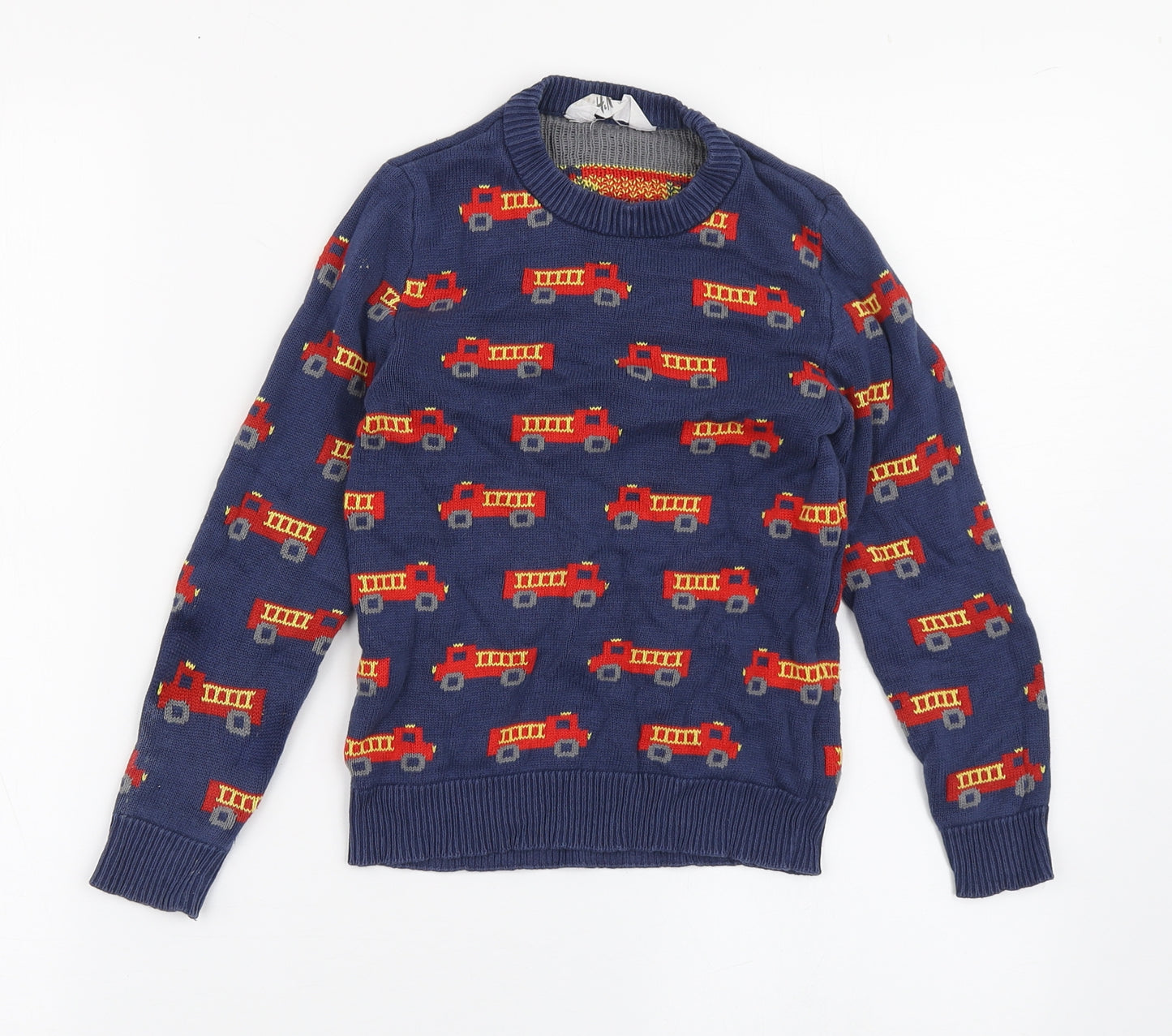 H&M Boys Blue Round Neck  100% Cotton Pullover Jumper Size 6-7 Years  Pullover - Fire Engine