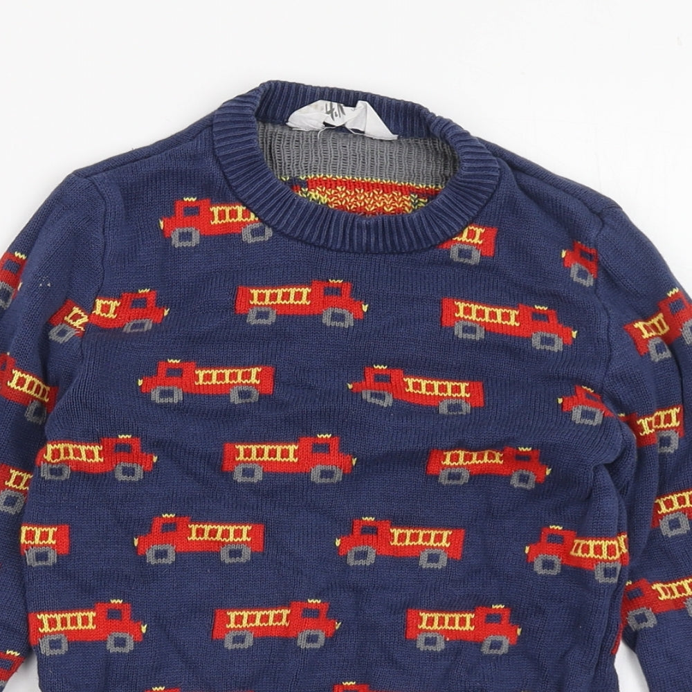 H&M Boys Blue Round Neck  100% Cotton Pullover Jumper Size 6-7 Years  Pullover - Fire Engine