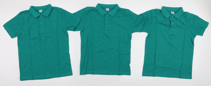 TU Boys Green 100% Cotton Basic Polo Size 7 Years Collared Button - 3 Pack