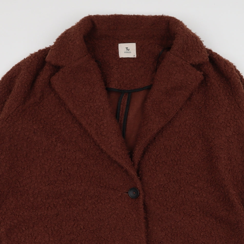 TU Womens Brown   Overcoat Coat Size 18  Button