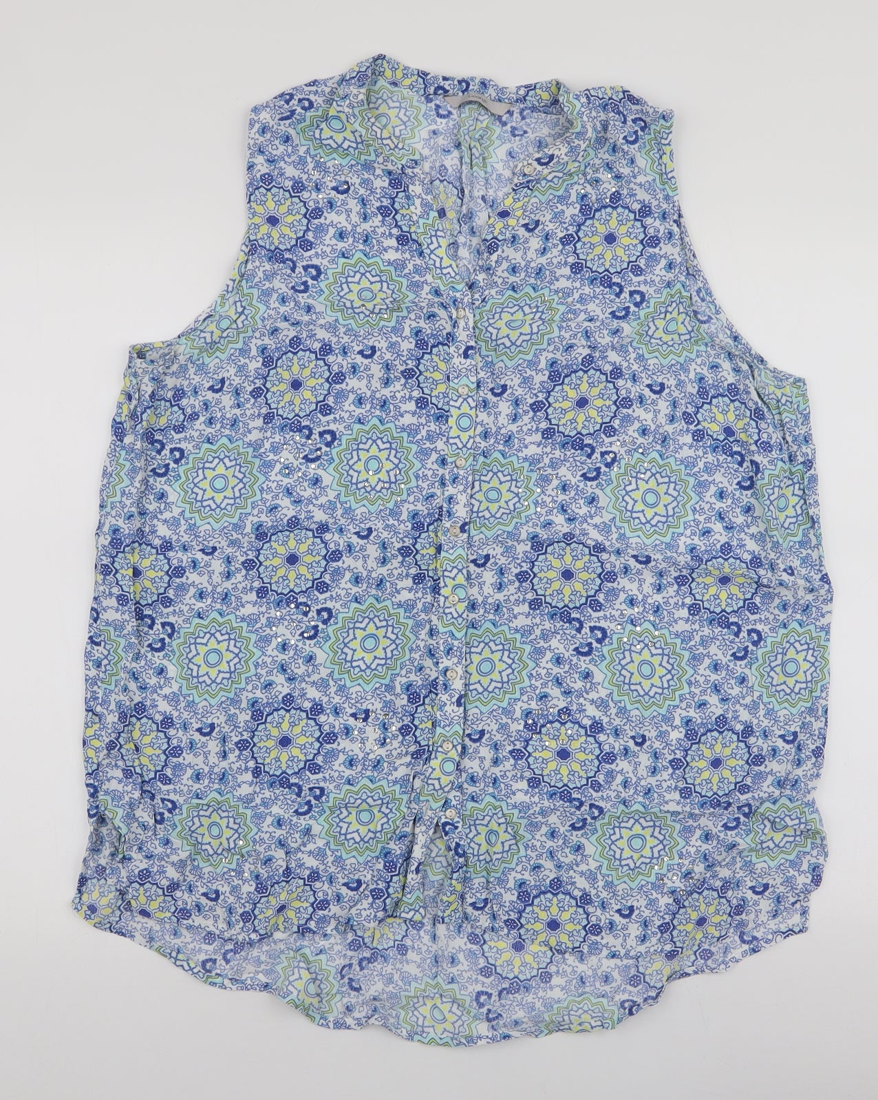 George Womens Blue Paisley Viscose Basic Blouse Size 18 Round Neck