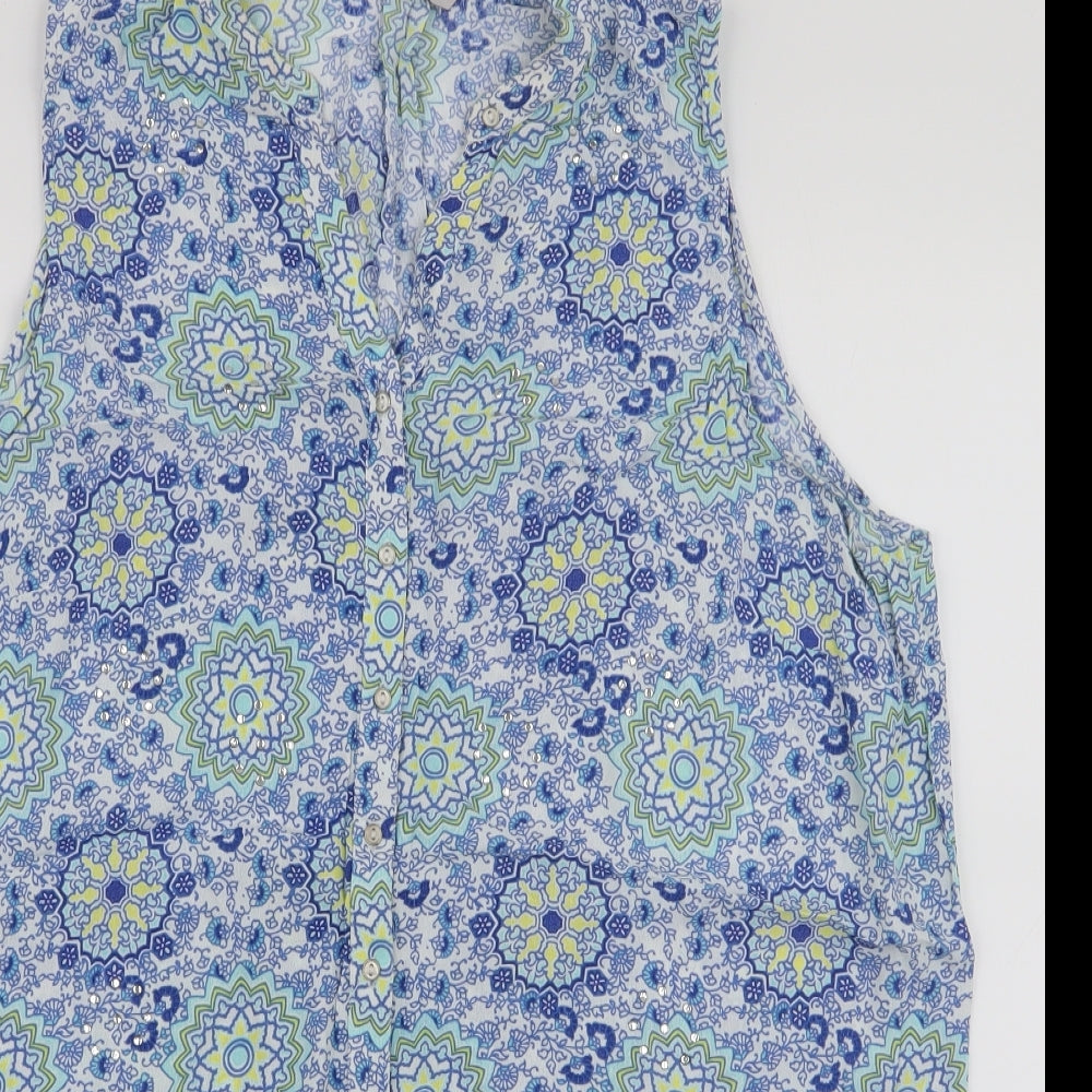 George Womens Blue Paisley Viscose Basic Blouse Size 18 Round Neck