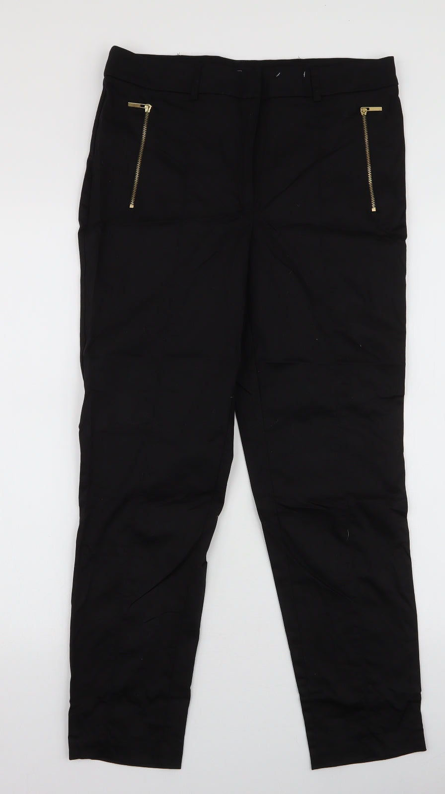 F&F Womens Black  Cotton Dress Pants Trousers Size 10 L26 in Regular Zip