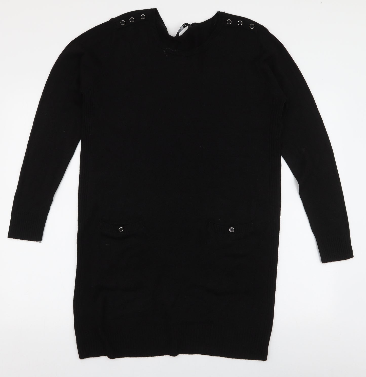 Pep & Co Womens Black Round Neck  Acrylic Pullover Jumper Size 14