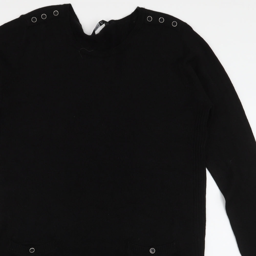 Pep & Co Womens Black Round Neck  Acrylic Pullover Jumper Size 14