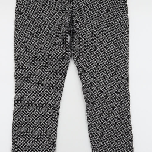 H&M Womens Black Geometric Cotton Dress Pants Trousers Size 8 L27 in Slim Zip