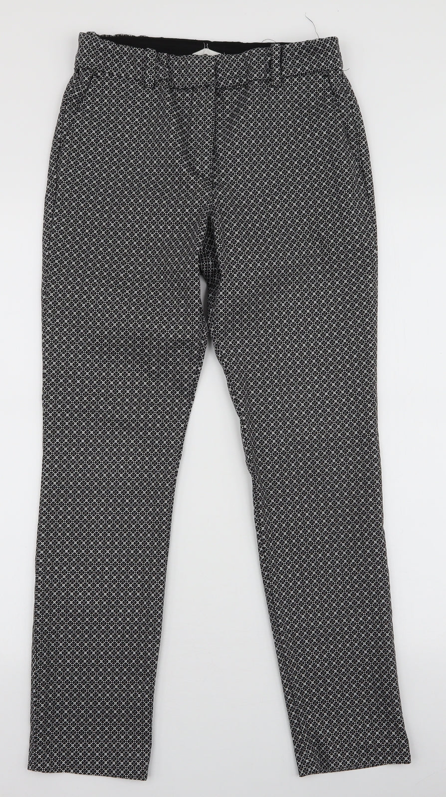 H&M Womens Black Geometric Cotton Dress Pants Trousers Size 8 L27 in Slim Zip