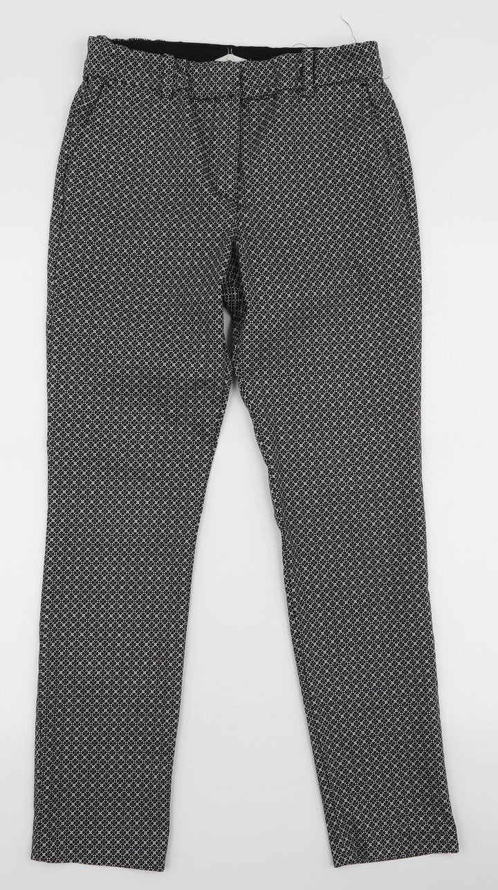 H&M Womens Black Geometric Cotton Dress Pants Trousers Size 8 L27 in Slim Zip
