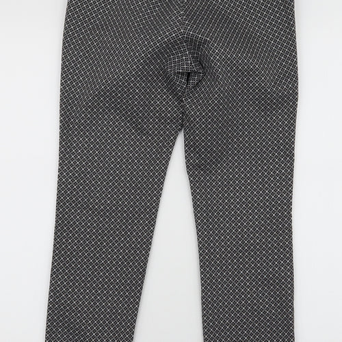 H&M Womens Black Geometric Cotton Dress Pants Trousers Size 8 L27 in Slim Zip