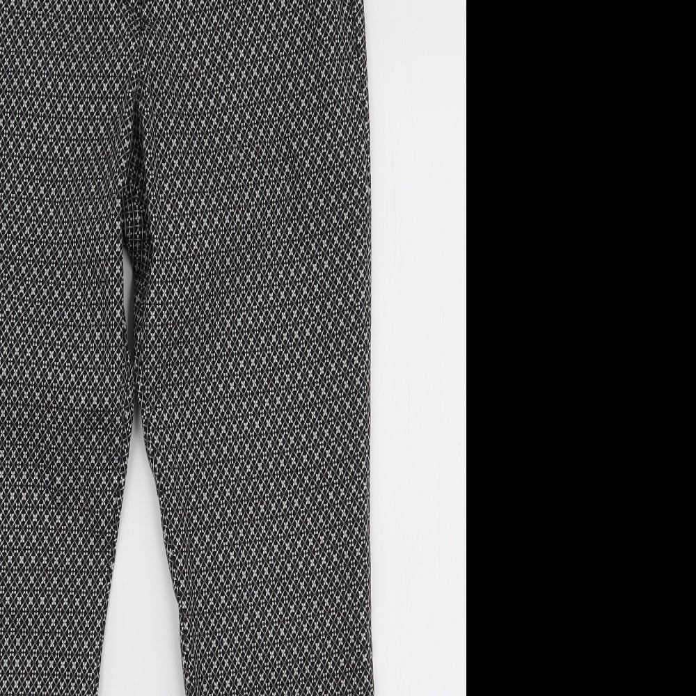 H&M Womens Black Geometric Cotton Dress Pants Trousers Size 8 L27 in Slim Zip