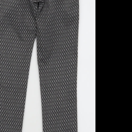 H&M Womens Black Geometric Cotton Dress Pants Trousers Size 8 L27 in Slim Zip
