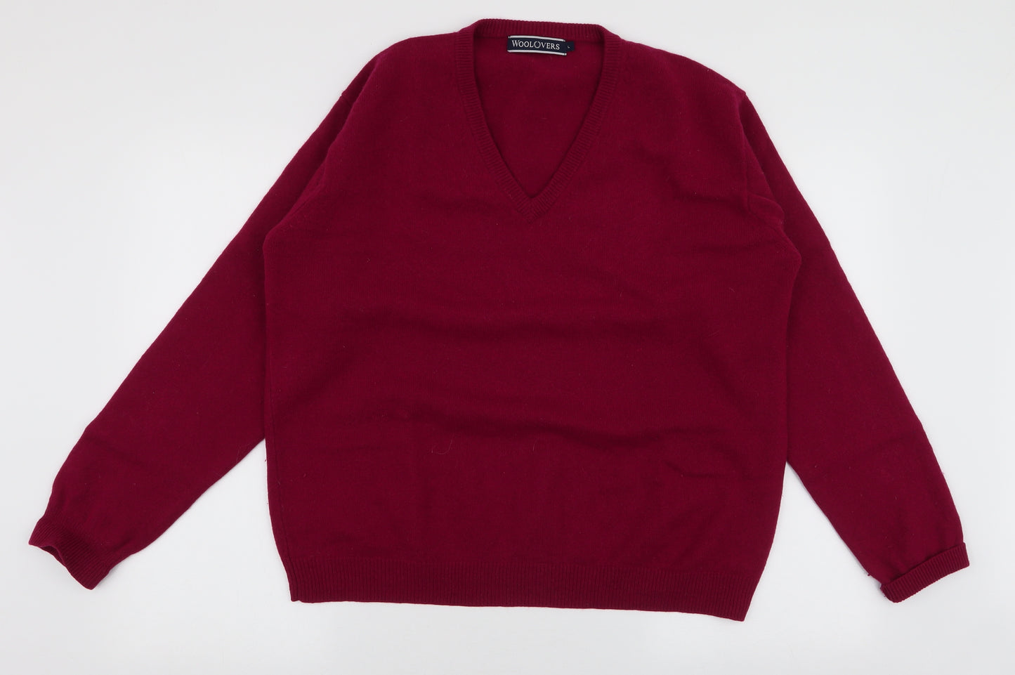 Woolovers Womens Red V-Neck  Wool Pullover Jumper Size L