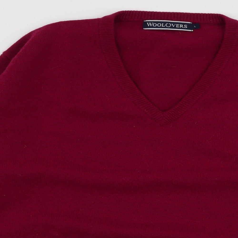 Woolovers Womens Red V-Neck  Wool Pullover Jumper Size L