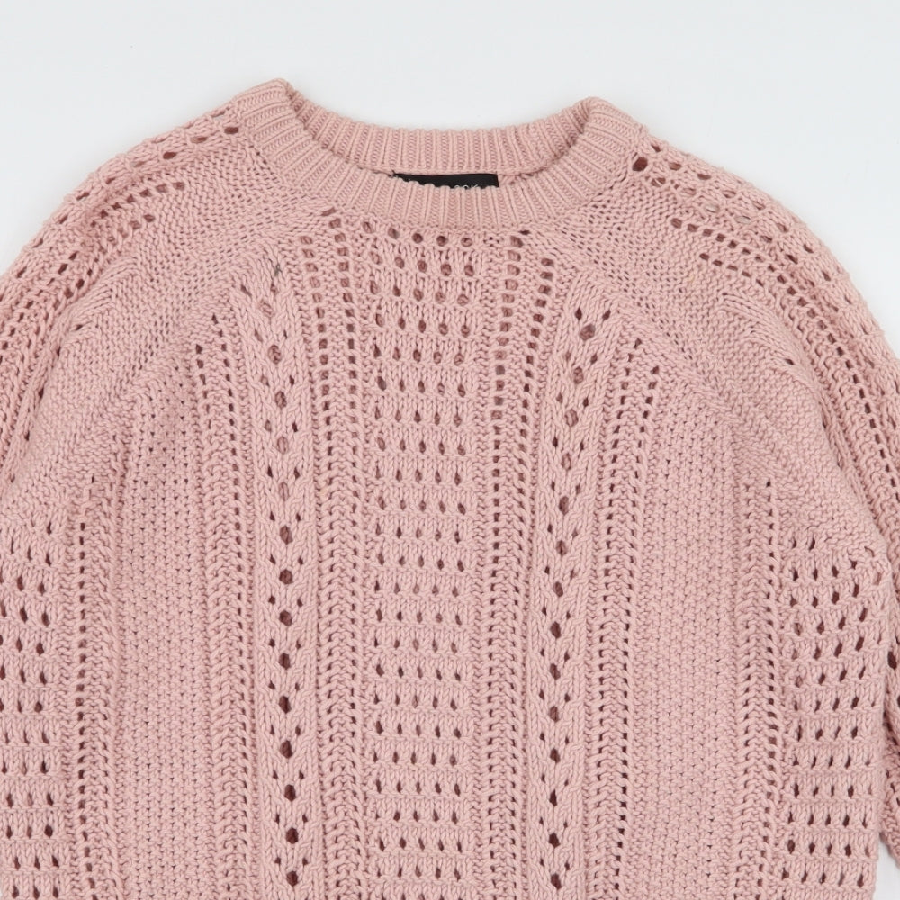 New Look Womens Pink Round Neck  Cotton Pullover Jumper Size 8