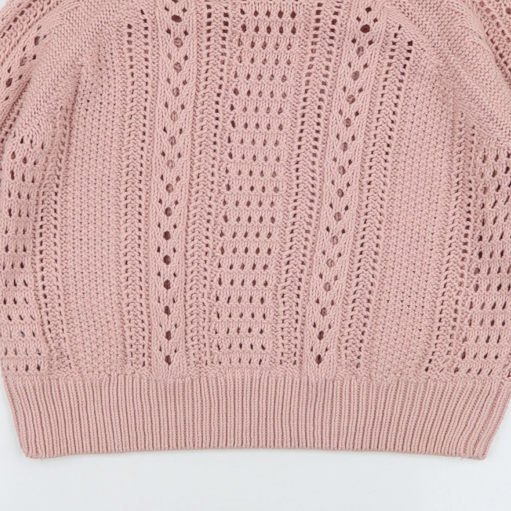 New Look Womens Pink Round Neck  Cotton Pullover Jumper Size 8