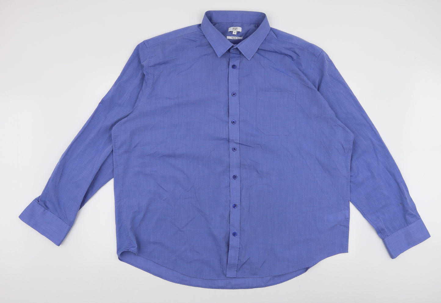 F&F Mens Blue  Polyester  Dress Shirt Size 19 Collared Button