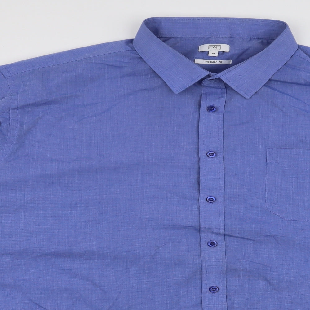 F&F Mens Blue  Polyester  Dress Shirt Size 19 Collared Button