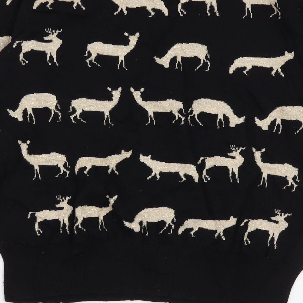 Peacocks Womens Black Round Neck  Cotton Pullover Jumper Size 14   - Deer