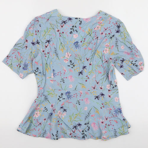 Baukjen Womens Blue Floral Viscose Basic Blouse Size 10 V-Neck