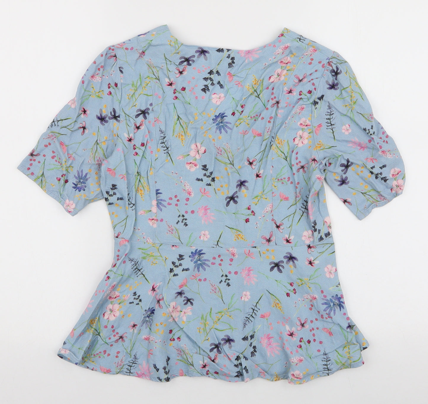 Baukjen Womens Blue Floral Viscose Basic Blouse Size 10 V-Neck
