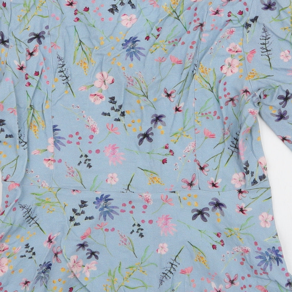 Baukjen Womens Blue Floral Viscose Basic Blouse Size 10 V-Neck